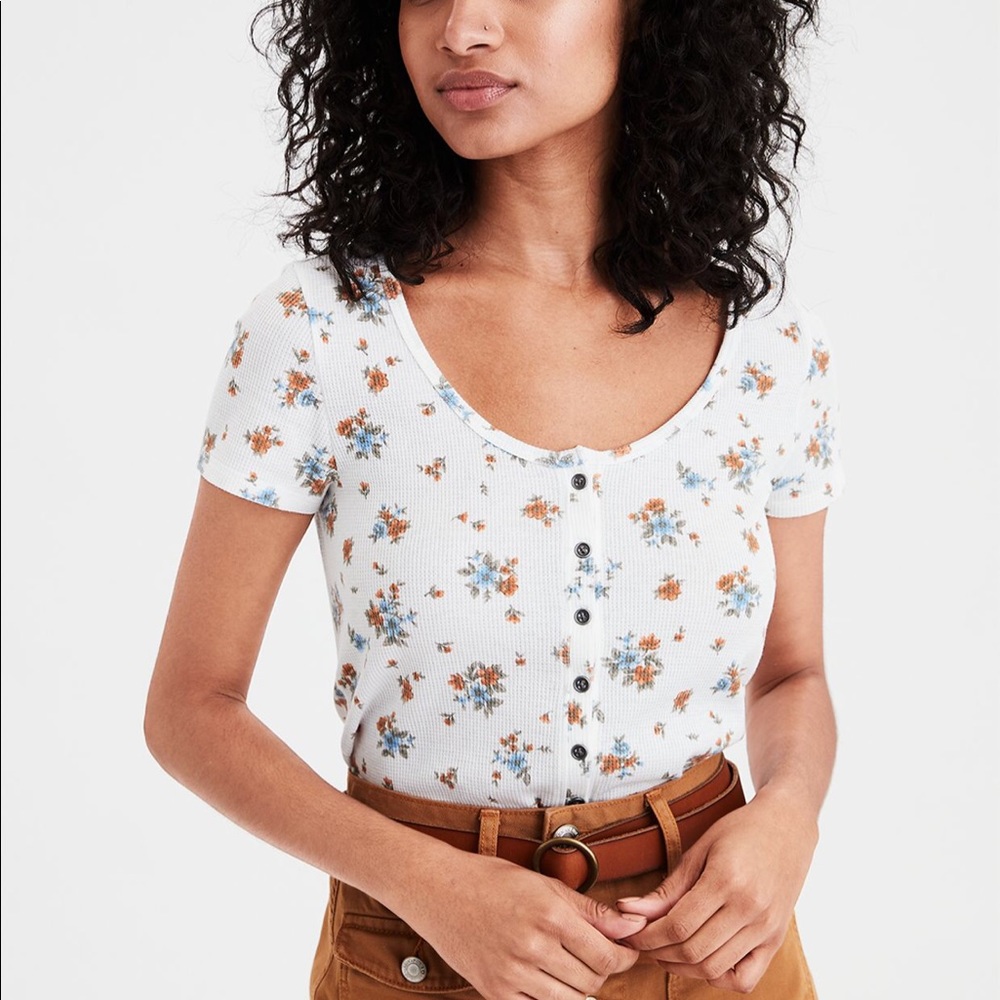 White Floral AE Button Up Shirt